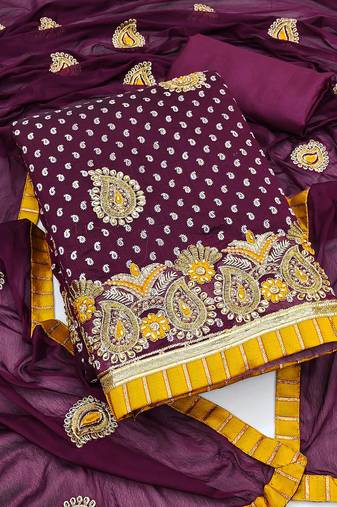 Magenta color embroidered work modal chanderi unstitched chudidar dress material - mrfc11189a