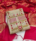 Beige color embroidered work cambric  cotton unstitched chudidar dress material 