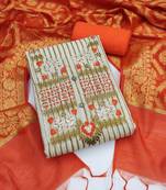 Beige color embroidered work cambric  cotton unstitched chudidar dress material 