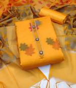 Yellow color weaving work banarasi jacquard unstitched chudidar dress material 