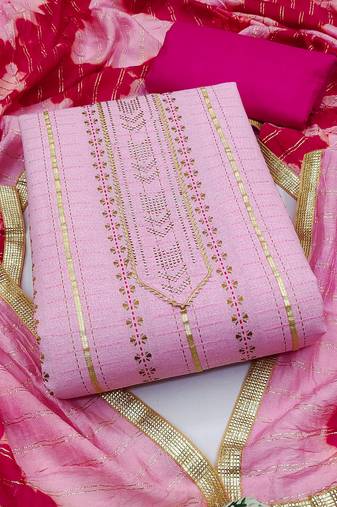 Light pink color embroidered work cambric cotton unstitched chudidar dress material - mrfc11200a