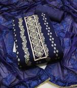 Blue color weaving work banarasi jacquard unstitched chudidar dress material 