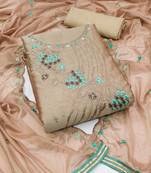 Beige color embroidered work modal chanderi unstitched chudidar dress material 