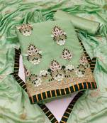 Light green color embroidered work modal chanderi unstitched chudidar dress material 