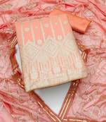 Peach color weaving work banarasi jacquard unstitched chudidar dress material 