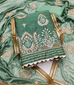 Green color embroidered work modal chanderi unstitched chudidar dress material 