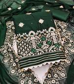 Green color embroidered work modal chanderi unstitched chudidar dress material 