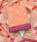 Peach color weaving work banarasi jacquard unstitched chudidar dress material 
