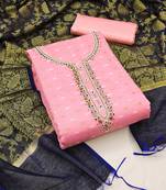 Pink color hand work work banarasi jacquard unstitched chudidar dress material 