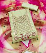 Green color hand work work modal chanderi unstitched chudidar dress material 