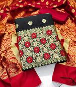Black color weaving work banarasi jacquard unstitched chudidar dress material 