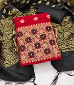 Red color weaving work banarasi jacquard unstitched chudidar dress material 