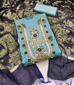 Sea green color hand work work modal cotton unstitched chudidar dress material 