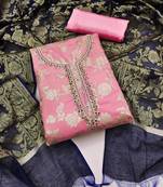 Baby pink color hand work work banarasi jacquard unstitched chudidar dress material - mrfc11234d