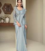Grey Colour Shimmer Georgette Lightwear Saree By Monjolika Fashion