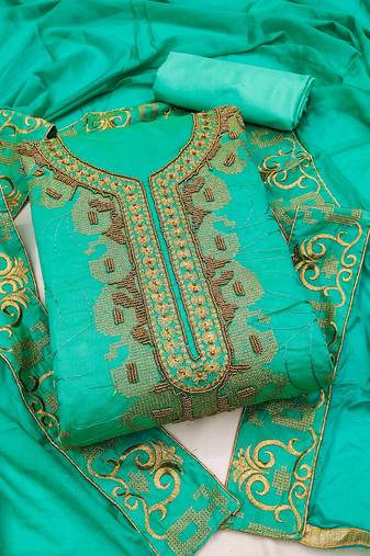 Sea green color hand work work modal cotton unstitched chudidar dress material - mrfc11239d