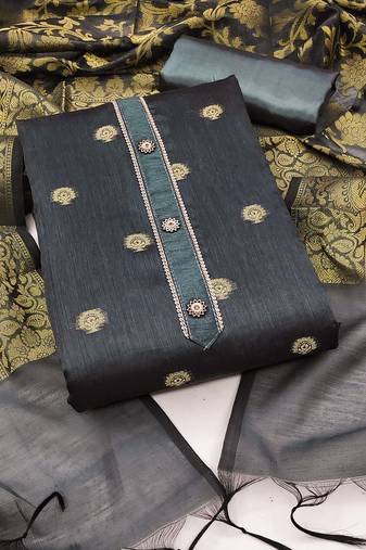 Grey color weaving work banarasi jacquard unstitched chudidar dress material - mrfc11246a