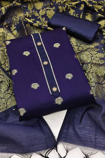 Blue color weaving work banarasi jacquard unstitched chudidar dress material - mrfc11246b