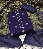 Blue color weaving work banarasi jacquard unstitched chudidar dress material 