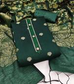 Green color weaving work banarasi jacquard unstitched chudidar dress material 