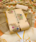 Beige color weaving work banarasi jacquard unstitched chudidar dress material - mrfc11249a