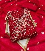 Red color hand work work premium jam cotton unstitched chudidar dress material 