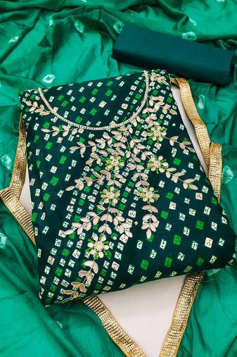 Green color hand work work premium jam cotton unstitched chudidar dress material - mrfc11255b