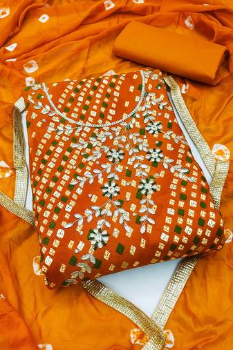 Mustered color hand work work premium jam cotton unstitched chudidar dress material - mrfc11255c