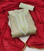 Olive green color embroidered work organza unstitched chudidar dress material 