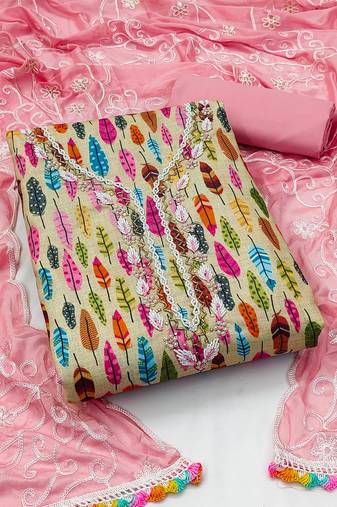 Multi color hand work work glass cotton unstitched chudidar dress material - mrfc11264d