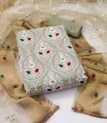 Light green color embroidered work modal silk unstitched chudidar dress material 