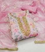 Pink color embroidered work organza unstitched chudidar dress material 