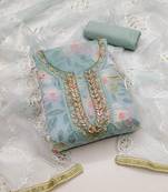 Sea green color embroidered work organza unstitched chudidar dress material 