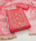 Pink color hand work work modal cotton unstitched chudidar dress material 