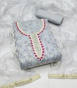 Grey color hand work work modal cotton unstitched chudidar dress material 