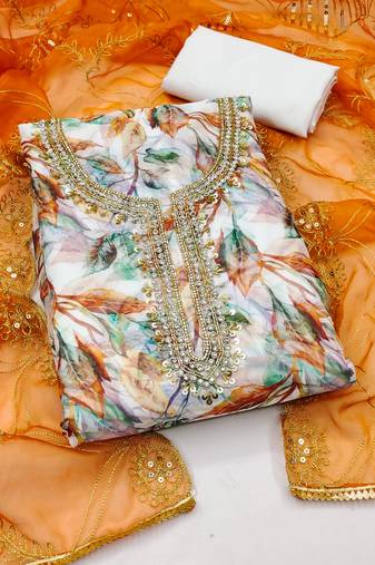 Multi color hand work work organja unstitched chudidar dress material - mrfc11282a