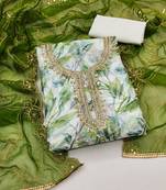 Multi color hand work work organza unstitched chudidar dress material 