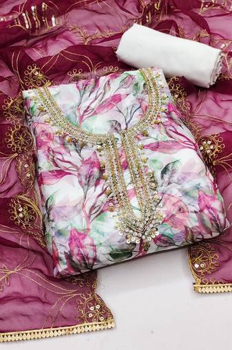 Multi color hand work work organja unstitched chudidar dress material - mrfc11282d