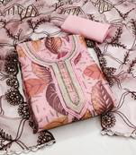 Pink color sequins work organza unstitched chudidar dress material 