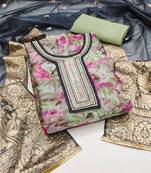 Multi color hand work work organza unstitched chudidar dress material 