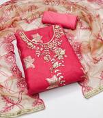 Pink color hand work work organza unstitched chudidar dress material 