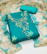 Sky blue color hand work work organza unstitched chudidar dress material 