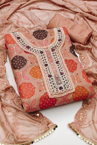 Rust color hand work work organja unstitched chudidar dress material - mrfc11290c