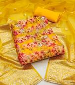 Multi color hand work work organza unstitched chudidar dress material 