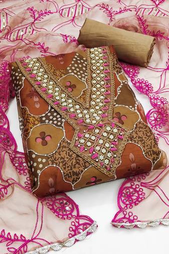 Multi color sequence work organja unstitched chudidar dress material - mrfc11294c
