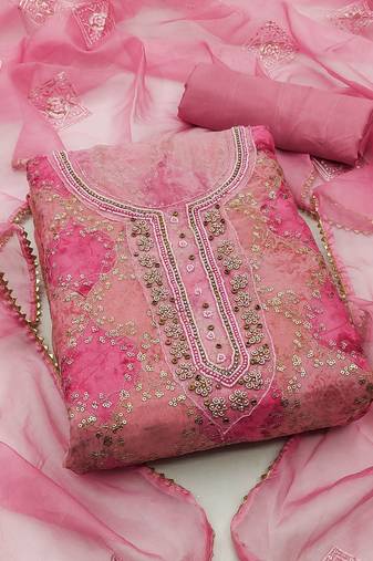 Multi color sequence work pure organza unstitched chudidar dress material - mrfc11303b