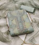 Multi color sequins work pure organza unstitched chudidar dress material 