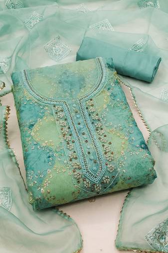 Multi color sequence work pure organza unstitched chudidar dress material - mrfc11303d