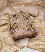 Beige color hand work work organza unstitched chudidar dress material 