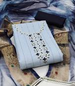 Teal blue color hand work work cemric cotton unstitched chudidar dress material 